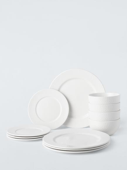 John Lewis Dimple Porcelain Dinnerware Set, 12 Piece, White