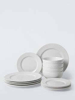 John Lewis Dotty Porcelain Dinnerware Set, 12 Piece, White, White
