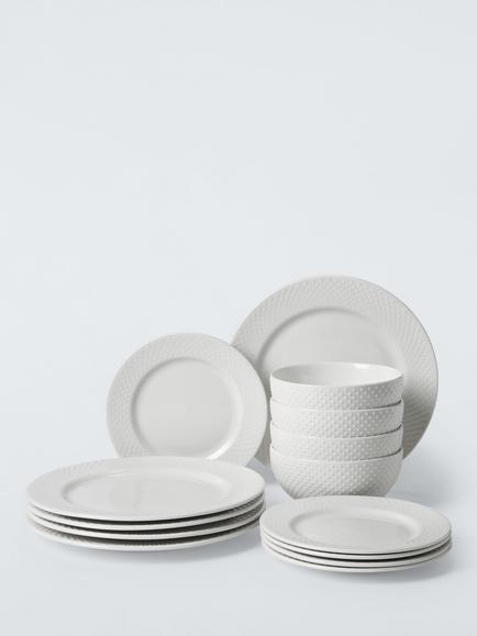 John Lewis Dotty Porcelain Dinnerware Set, 12 Piece, White, White