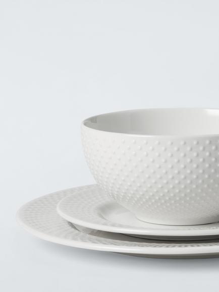 John Lewis Dotty Porcelain Dinnerware Set, 12 Piece, White - view 2, White