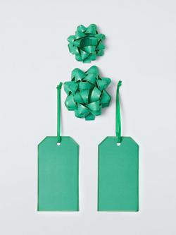 John Lewis Paper Bow & Gift Tag Set, Green, Green