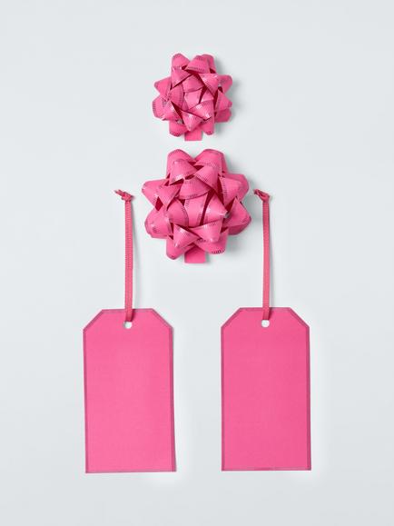 John Lewis Paper Bow & Gift Tag Set, Pink, Pink