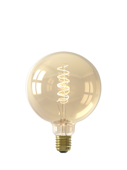 Calex 3.8W LED Curly Filament Dimmable E27 Globe G125 Bulb, Gold, Gold