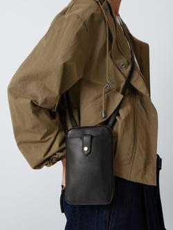 John Lewis Leather Crossbody Phone Bag - view 2, Black