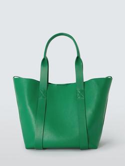 John Lewis Luxe Leather Twin Handle Tote Bag, Green, Green