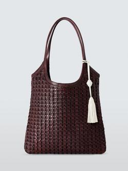 John Lewis Woven Leather Shoulder Bag, Chocolate