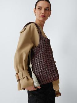 John Lewis Woven Leather Shoulder Bag - view 2, Chocolate