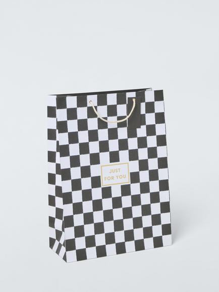 John Lewis Checkerboard Gift Bag, Black White, Black White