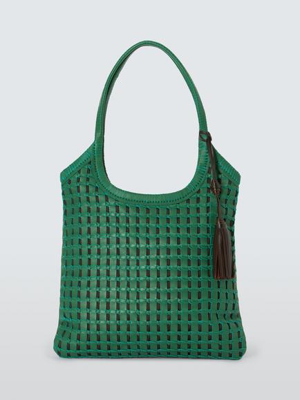 John Lewis Woven Leather Shoulder Bag, Green