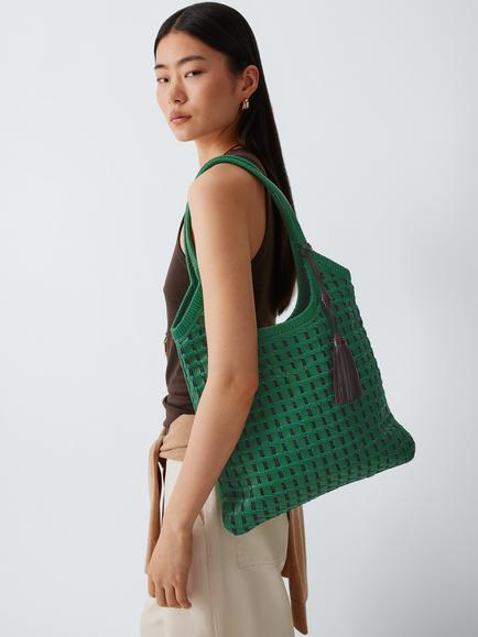 John Lewis Woven Leather Shoulder Bag - view 2, Green