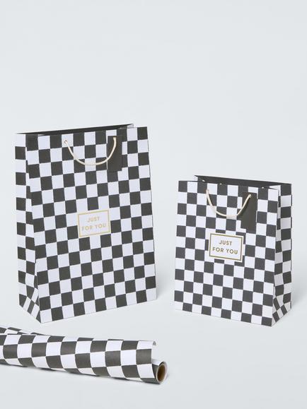John Lewis Checkerboard Gift Bag, Black White, Black White