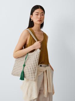John Lewis Woven Leather Shoulder Bag - view 2, White