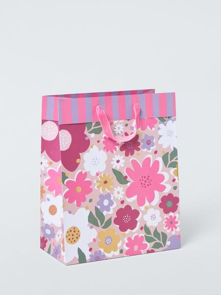 John Lewis Foil Blooms Gift Bag, Pink, Pink