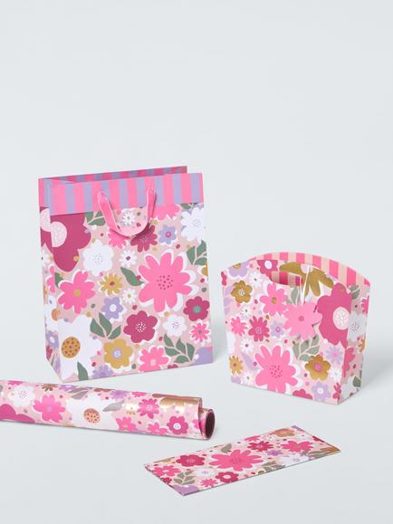 John Lewis Foil Blooms Gift Bag, Pink, Pink