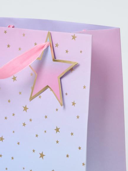 John Lewis Ombre Foil Stars Gift Bag, Multi - view 2, Multi