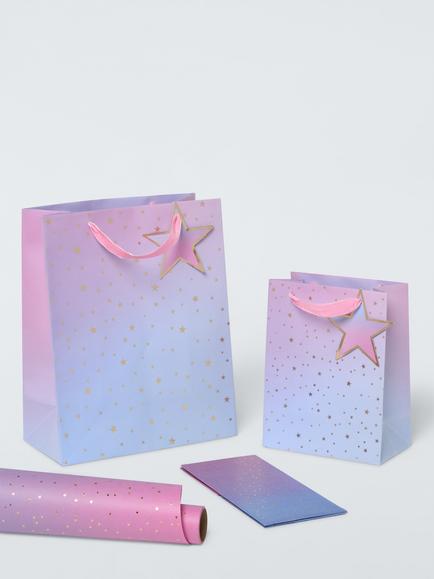 John Lewis Ombre Foil Stars Gift Bag, Multi, Multi