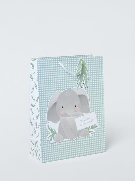 John Lewis Gingham New Baby Gift Bag, Green, Green