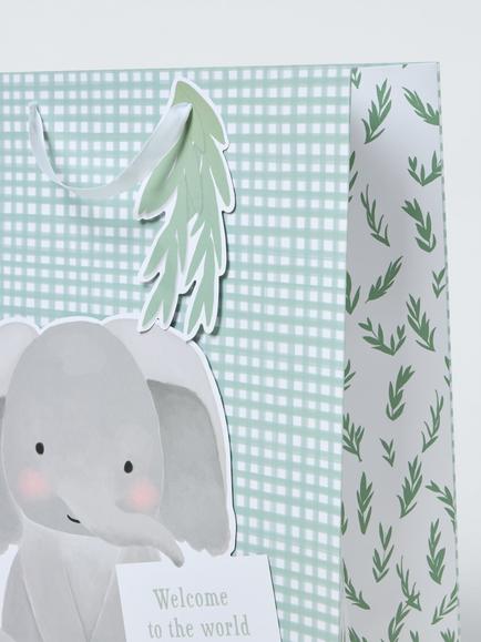 John Lewis Gingham New Baby Gift Bag, Green - view 2, Green