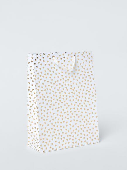 John Lewis Foil Hearts Gift Bag, White, White