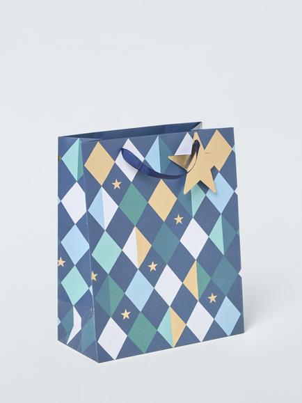 John Lewis Harlequin Stars Gift Bag, Blue, Blue