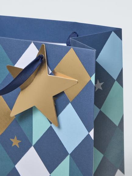 John Lewis Harlequin Stars Gift Bag, Blue - view 2, Blue