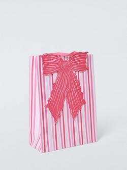 John Lewis Striped Bow Gift Bag, Pink, Pink