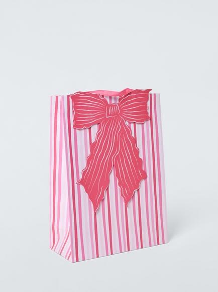 John Lewis Striped Bow Gift Bag, Pink, Pink
