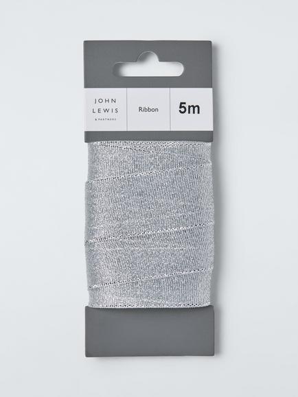 John Lewis Sparkle Gift Ribbon, 5m, Silver, Silver