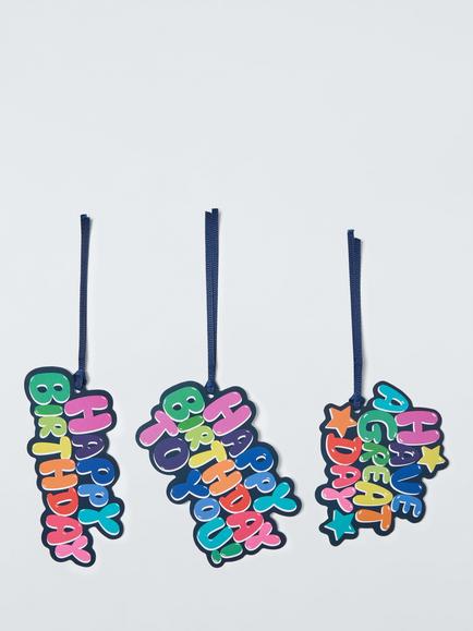 John Lewis Happy Birthday Text Gift Tags, Pack of 3, Multi - view 2, Multi
