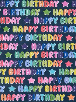 John Lewis Happy Birthday Text Wrapping Paper, 3m, Blue - view 2, Blue