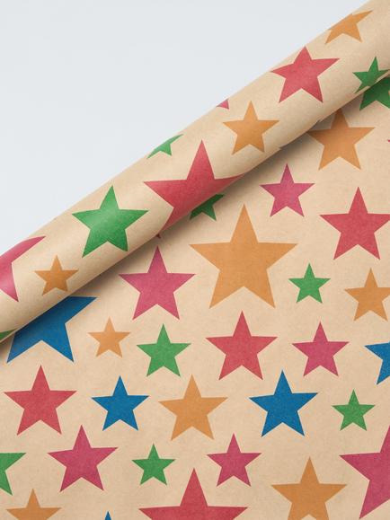 John Lewis Rainbow Stars Kraft Wrapping Paper, 3m, Multi, Multi