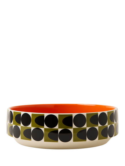 Orla Kiely Spot Square Oval Print Stoneware Fruit Bowl, 26cm, Orange/Multi, Multi