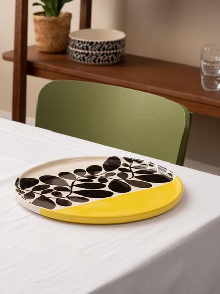 Orla Kiely Sycamore Stripe Stoneware Round Platter, 31cm, Yellow/Multi - view 2, Multi