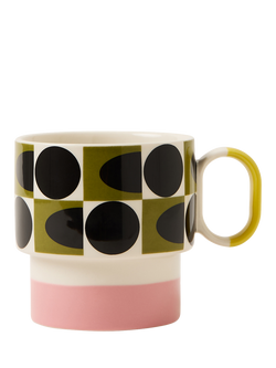 Orla Kiely Spot Square Oval Print Stackable Stoneware Mug, 275ml, Pink, Multi