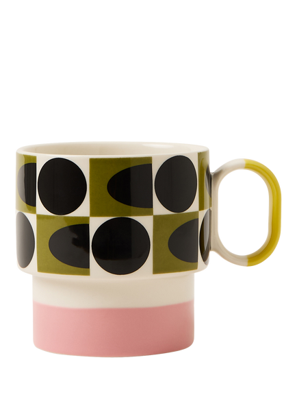 Orla Kiely Spot Square Oval Print Stackable Stoneware Mug, 275ml, Pink, Multi