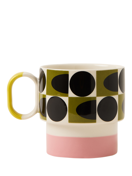 Orla Kiely Spot Square Oval Print Stackable Stoneware Mug, 275ml, Pink - view 2, Multi