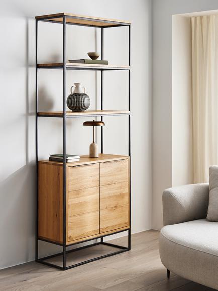 John Lewis Calia Bookcase with Storage, Solid Oak - view 2, Solid Oak