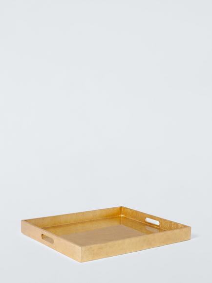 John Lewis Rectangular Lacquer Footstool Tray, FSC-Certified (MDF), 60cm, Gold - view 2, Gold