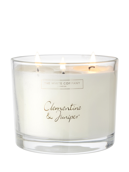 The White Company Clementine & Juniper Three Wick Scented Candle, 770g, White