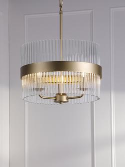 Laura Ashley Alexa 3 Arm Glass Rod Pendant Ceiling Light, Antique Brass - view 2, Metallic Brass