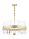 Laura Ashley Alexa 5 Arm Glass Rod Pendant Ceiling Light, Antique Brass