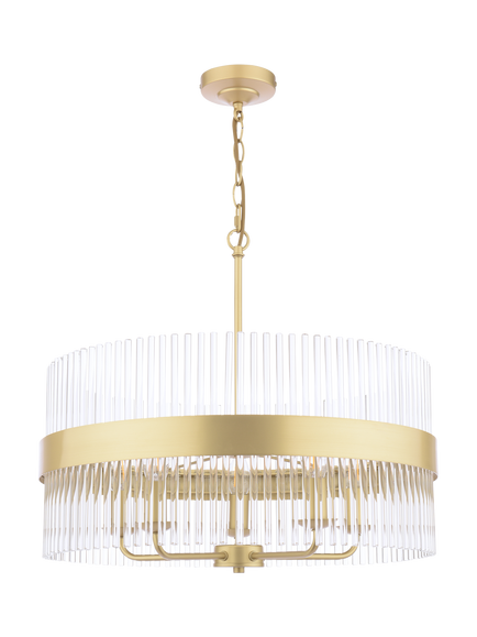 Laura Ashley Alexa 5 Arm Glass Rod Pendant Ceiling Light, Antique Brass, Metallic Brass