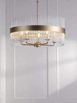 Laura Ashley Alexa 5 Arm Glass Rod Pendant Ceiling Light, Antique Brass - view 2, Metallic Brass