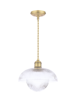 Laura Ashley Billham Ribbed Glass Pendant Ceiling Light, Antique Brass, Metallic Brass