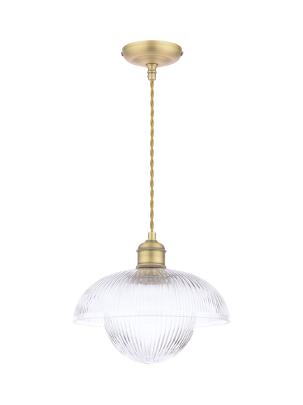 Laura Ashley Billham Ribbed Glass Pendant Ceiling Light, Antique Brass, Metallic Brass