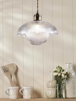 Laura Ashley Billham Ribbed Glass Pendant Ceiling Light, Antique Brass - view 2, Metallic Brass