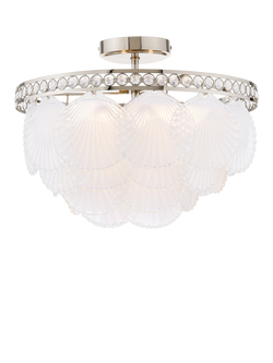 Laura Ashley Caverton Glass Scallop Shell Semi Flush Ceiling Light, Polished Nickel, Metallic