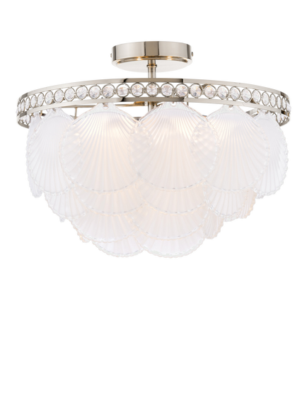 Laura Ashley Caverton Glass Scallop Shell Semi Flush Ceiling Light, Polished Nickel, Metallic