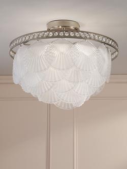 Laura Ashley Caverton Glass Scallop Shell Semi Flush Ceiling Light, Polished Nickel - view 2, Metallic