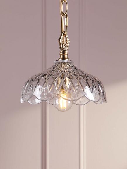 Laura Ashley Eversden Cut Glass Pendant Ceiling Light, Antique Brass - view 2, Metallic Brass